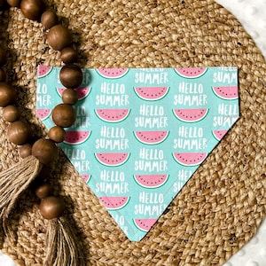 Hello Summer Watermelon Dog Bandana: Over the Collar, Personalized