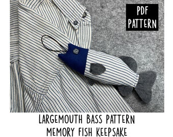 Largemouth Bass, Fish Pattern, Memory Fish, Loved One Keepsake, Made from Shirt or Tie, Christmas Ornament, Stuffed Fish, Digital Download