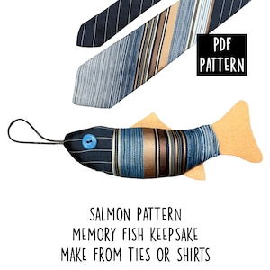 Salmon Fish Pattern: DIY Loved One Memory Keepsake (PDF Download), Made from Shirt or Tie, Christmas Ornament, Stuffed Fish Pattern