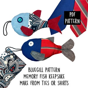 Bluegill Fish Pattern: DIY Loved One Memory Keepsake (PDF Download), Made from Shirt or Tie, Christmas Ornament, Stuffed Fish Pattern