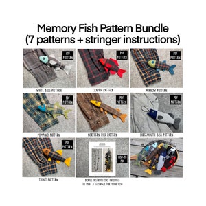 Discounted Fish Pattern Bundle: 7 Patterns, DIY Loved One Memory Keepsake (PDF Digital Download), Made from Clothes, Stuffed Fish Ornaments