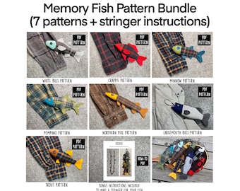 Memory Fish Sewing Pattern Bundle-Discounted (PDF Download), 7 Patterns, DIY Stuffed Fish Ornaments made from Clothes, Loved One Keepsake