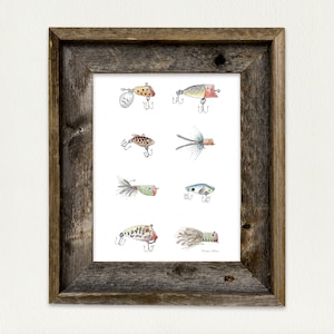 Fishing Lure Art Print, Antique Lures, Nature Lover, Man Cave, Colored Pencil Art, Fish Decor, Fishing Bait, Vintage Fishing Lures, 8x10