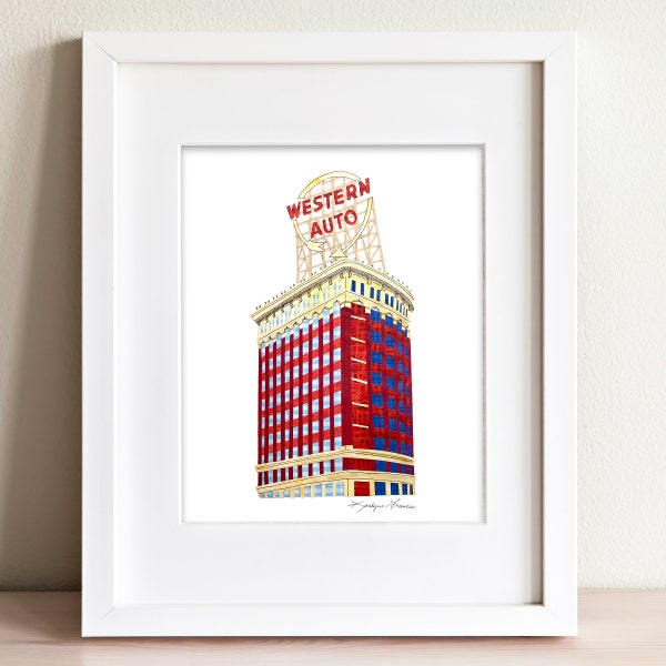 Western Auto Building, Kansas City MO, Cut Paper Collage, KC Mo Art Print, KCMO, Missouri Art, 2107 Grand Boulevard, High rise, Crossroads