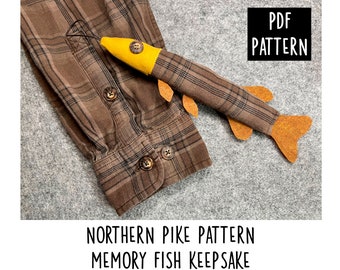 Northern Pike, Fish Pattern, Memory Fish, Loved One Keepsake, Made from Tie or Shirt, Ornament, Stuffed Fish, PDF, DIY, Digital Download