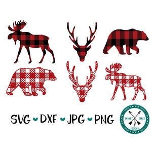 Bear svg Moose svg deer svg woodland animals print and cut buffalo plaid svg cabin decor silhouette file Kids Christmas SVG Bundle