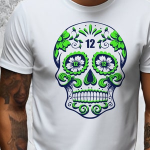 12th Man sugar skull  svg, sugar skull cutting file, Sublimation design, Seattle SVG, Seattle fan  art svg