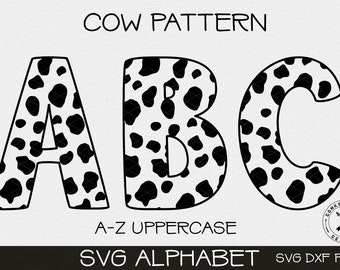 Cow pattern SVG letters,  cow print SVG, cow alphabet, cow monogram letters, farm alphabet, sublimation PNG,