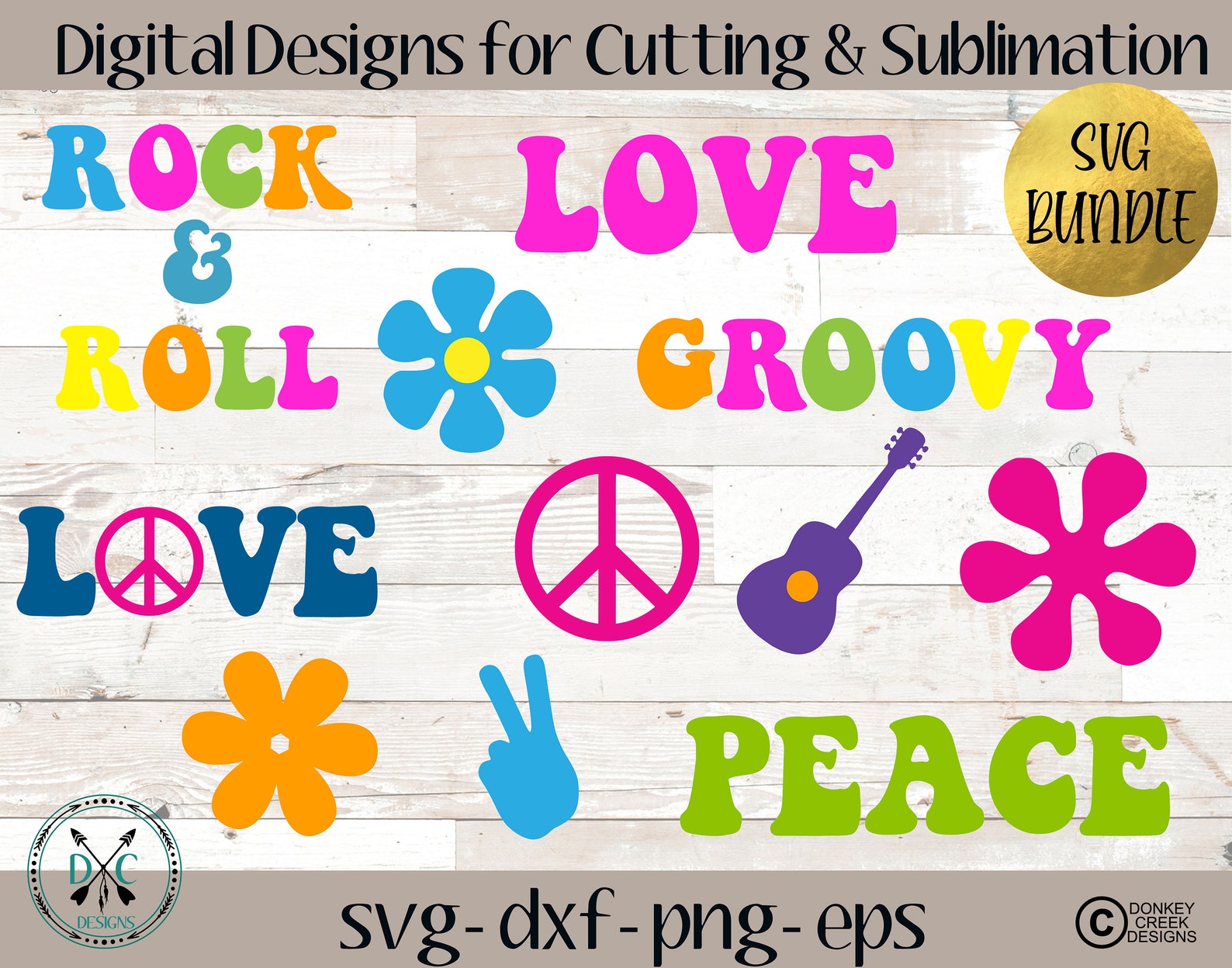 Hippie Peace Love Flower Power SVG Bundle 1970's Theme | Etsy