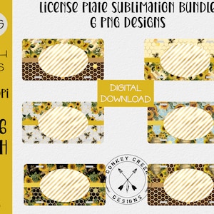 sublimation Bundle, License Plate Sublimation Design,  Car Tag PNG, Sublimation, monogram license plate, Honey Bee Design