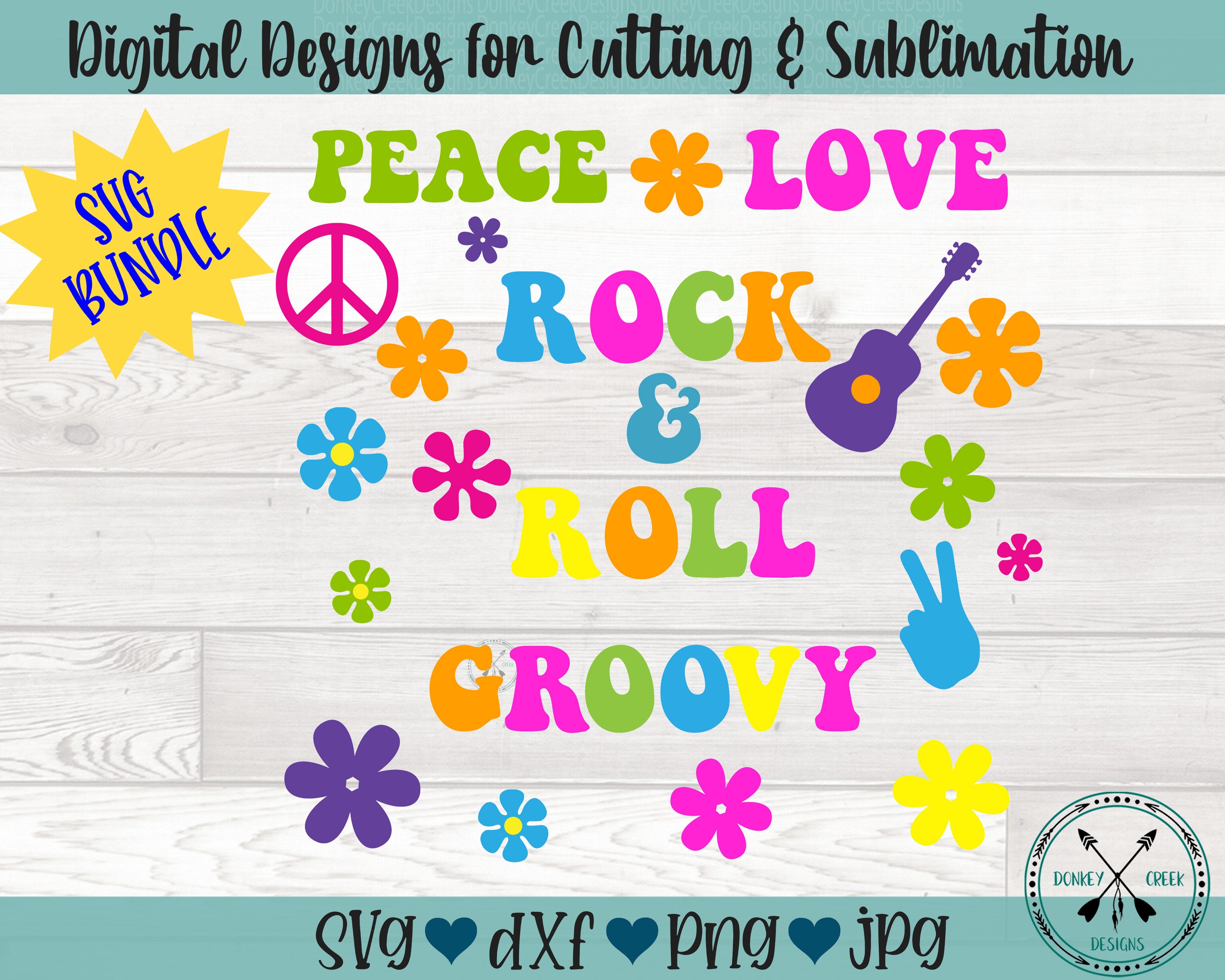 Hippie peace love flower power SVG bundle 1970's theme Etsy