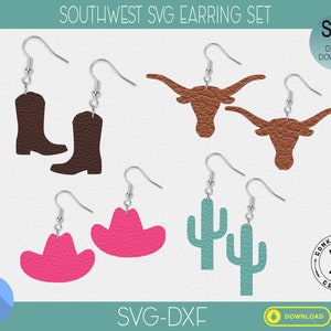 Cowboy, lot de svg boucle d'oreille cow-girl, svg sud-ouest, modèle svg boucle d'oreille en simili cuir