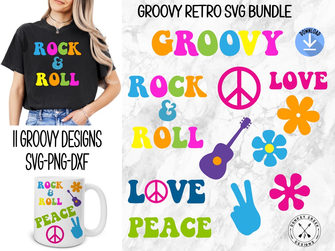 Hippie Peace Love Flower Power SVG Bundle 1970's Theme Rock N Roll ...