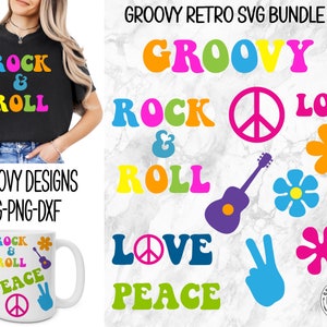 Hippie paz amor flor poder SVG paquete 1970 tema rock n roll flor svg hippie amor svg png dxf flor niño silueta corte archivo