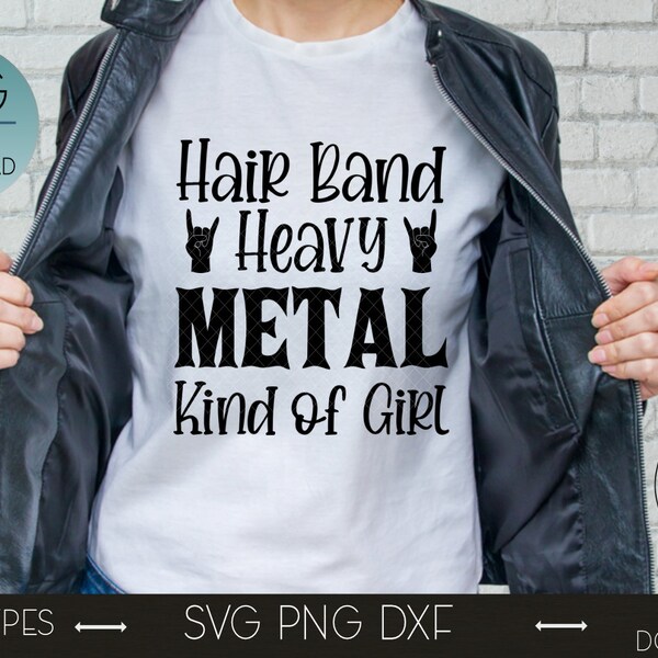 Hair band SVG, Heavy Metal SVG, Hair band girl. 80's hair band girl, rock and roll svg, heavy metal music, metal devil horns