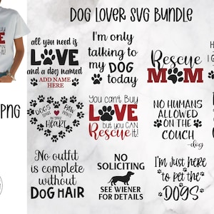 Hond SVG-bundel, grappige T-shirt gezegden, sublimatie PNG, ontwerpen voor hondenliefhebbers, grappige mokcitaten, snijbestanden hond redding, sarcastische SVG