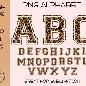 Estampa de leopardo, alfabeto PNG, estilo universitário, letras de chita, design de sublimação, letras de sublimação, download digital, para impressão