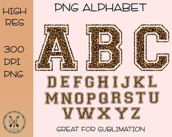 Leopard Print , Alphabet PNG,  Varsity style,  Cheetah letters, Sublimation design, sublimation  letters, digital download,  printable