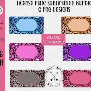 License Plate Sublimation Design,  Car Tag PNG, Sublimation, monogram license plate, Leopard sublimation Bundle