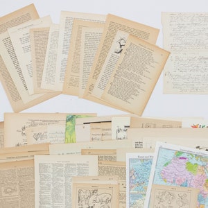 Vintage Papierset mit 75 Bögen Große vintage Buchseiten, Notenseiten, Landkarten, Bilderseiten Gemischtes vintage Papier Bild 3