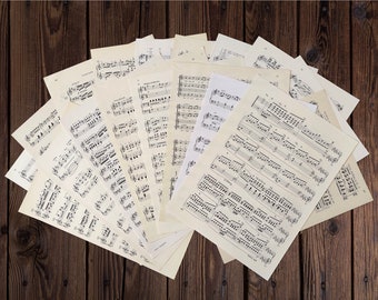 20 helle Notenblätter | Musiknoten aus alten Notenheften | Musikpapier zum Basteln | weißes Notenpapier | vintage Bastelpapier