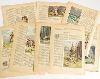 10 large fairy tale pages | Fairy tale book pages | Vintage book pages with pictures | German fairy tales | Random set of 10 image pages