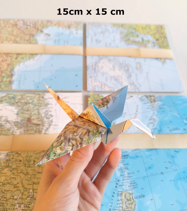 20 solid maps origami paper sheets 15 x 15 cm Origami from old maps Map origami image 4