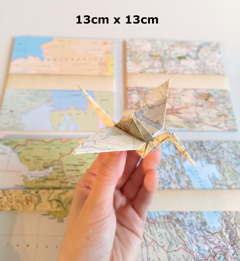 20 solid maps origami paper sheets 15 x 15 cm Origami from old maps Map origami image 5