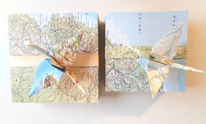 20 solid maps origami paper sheets 15 x 15 cm Origami from old maps Map origami image 3