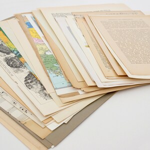Vintage Papierset mit 75 Bögen Große vintage Buchseiten, Notenseiten, Landkarten, Bilderseiten Gemischtes vintage Papier Bild 10