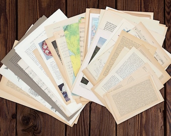 Vintage Papierset mit 75 Bögen | Große vintage Buchseiten, Notenseiten, Landkarten, Bilderseiten | Gemischtes vintage Papier