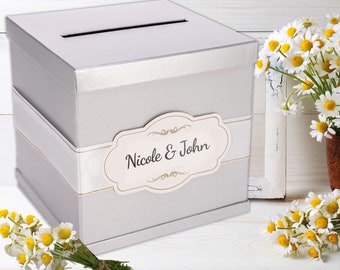Silver Wedding Gift Card Box - Can be Personalized - 10"x10"x10" Perfect for Graduations Birthdays