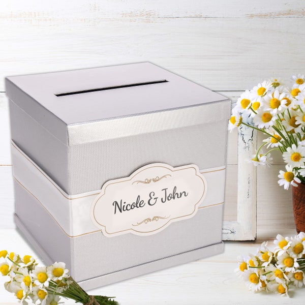 Gift Card Box - Gold, Silver, Black, Rose Gold and White - 10"x10"x10" - Personalized - Wedding Graduation Funeral Birthday