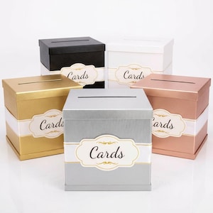 Gift Card Box - Gold, Silver, Black, Rose Gold, Burlap and White - 10"x10"x10" - Personalized - Wedding Graduation Funeral Birthday