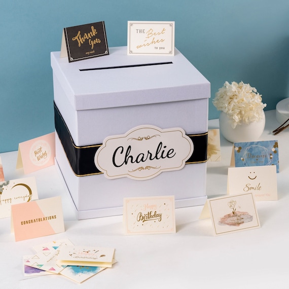 Gift Card Box - White, Gold, Silver, Black, Rose Gold, and Burlap -  10"x10"x10" - Personalized - Wedding Graduation Funeral Birthday - Etsy