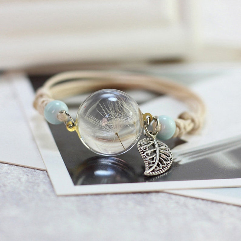 Bracelet real pusteblume with leaf