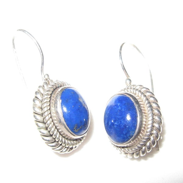 Suarti Bali Sterling Silver 16mm x 12mm Oval Natural Lapis Lazuli Earwire Hook Earrings BA 925 Indonesia