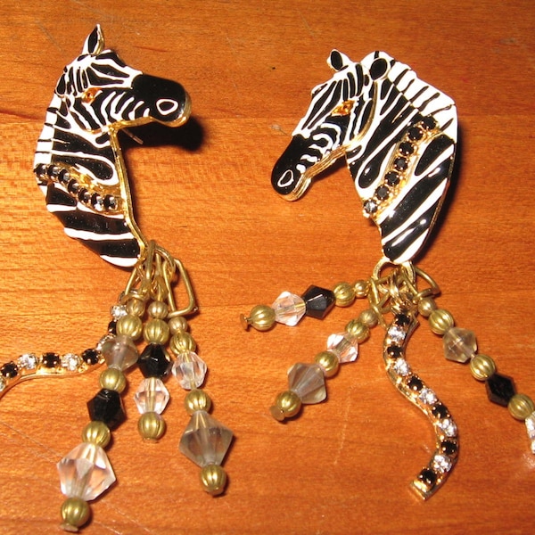 Vintage Lunch at the Ritz Pierced Drop Dangle Post Earrings LATR2GO Africa Safari, Zebras