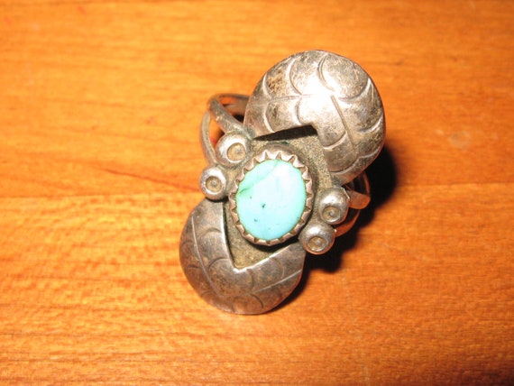 Ring Size 6 1/2 Sterling Silver with Blue Turquoi… - image 2
