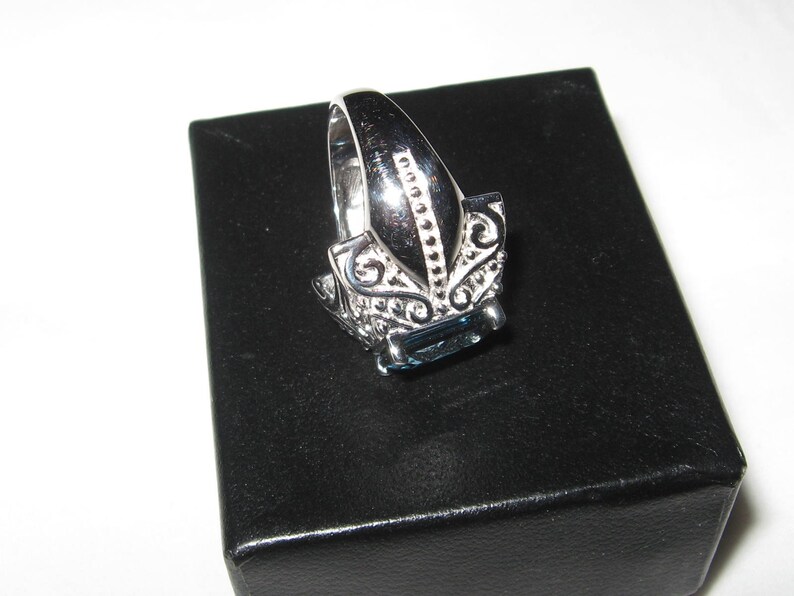 Womens Art Deco Size 7 Blue Topaz and Sterling Silver Ring Vintage QVC