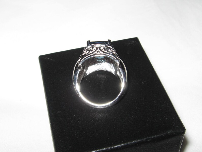 Womens Art Deco Size 7 Blue Topaz and Sterling Silver Ring Vintage QVC