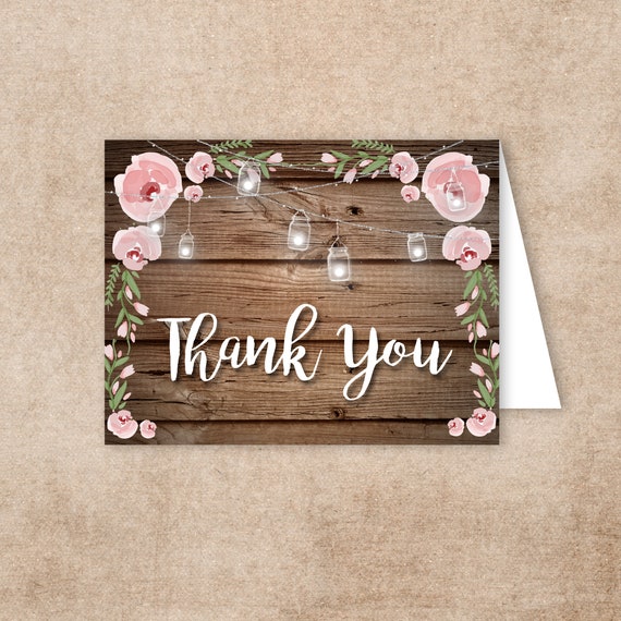 Wedding Thank You Card Country Wedding Thank You Card Roses Etsy