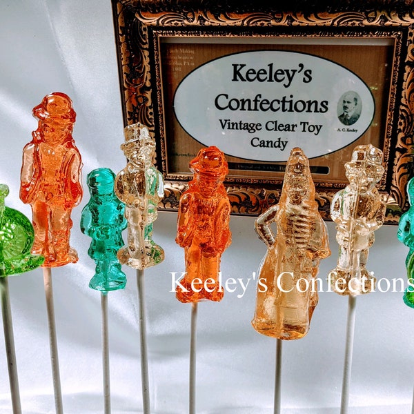 Vintage Clear Toy Candy, Barley Lollipops 3 Dimensional Everyday People Collection - 9 Count