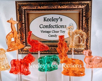 Vintage Clear Toy Candy, Barley Lollipops Eastlake Zoo Collection 3 Dimensional - 9 Count