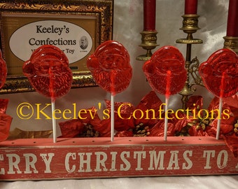 Caramelos de juguete transparentes, piruletas de cebada - 6 unidades, cara de Papá Noel vintage