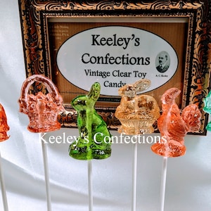 Easter Vintage Cottontail Collection Clear Toy Candy, Barley Lollipops 3 Dimensional - 6 Count