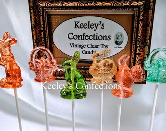 Easter Vintage Cottontail Collection Clear Toy Candy, Barley Lollipops 3 Dimensional - 6 Count