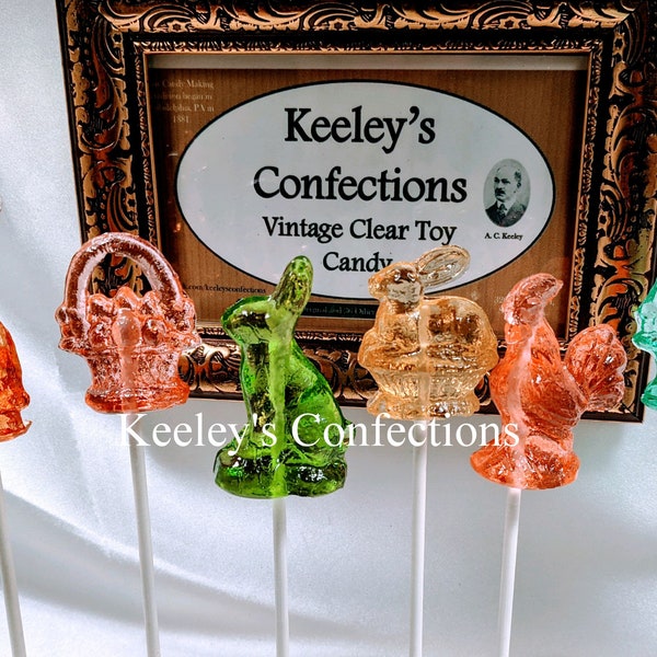Easter Vintage Cottontail Collection Clear Toy Candy, Barley Lollipops 3 Dimensional - 6 Count