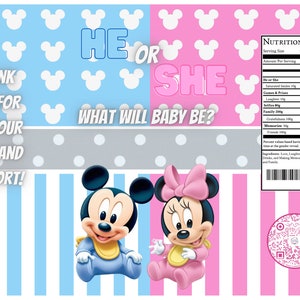 Mickey and Minnie Gender Reveal; Chip bag, juice labels and gift bags