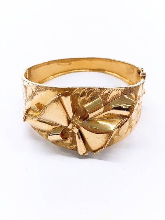 Antique gold floral cuff bracelet